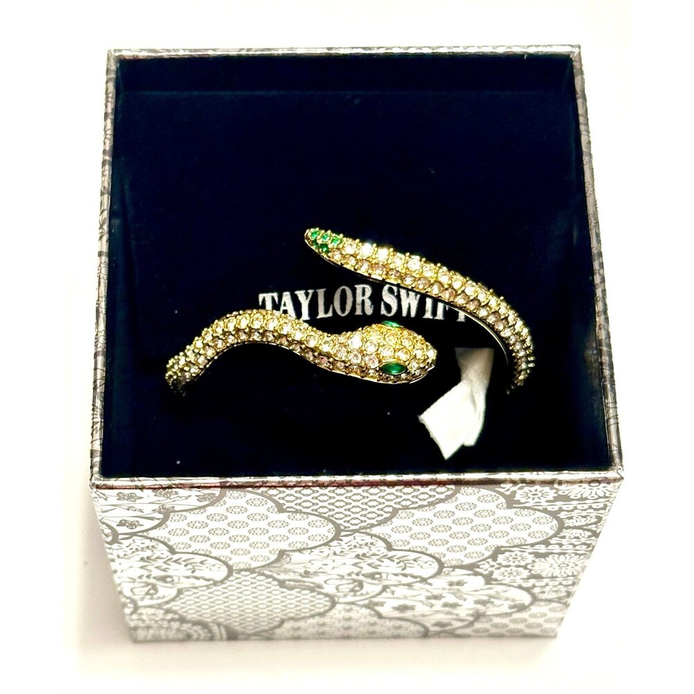 Taylor Swift Reputation Album Snake Cuff Bracelet Gold Color and Rhinestones